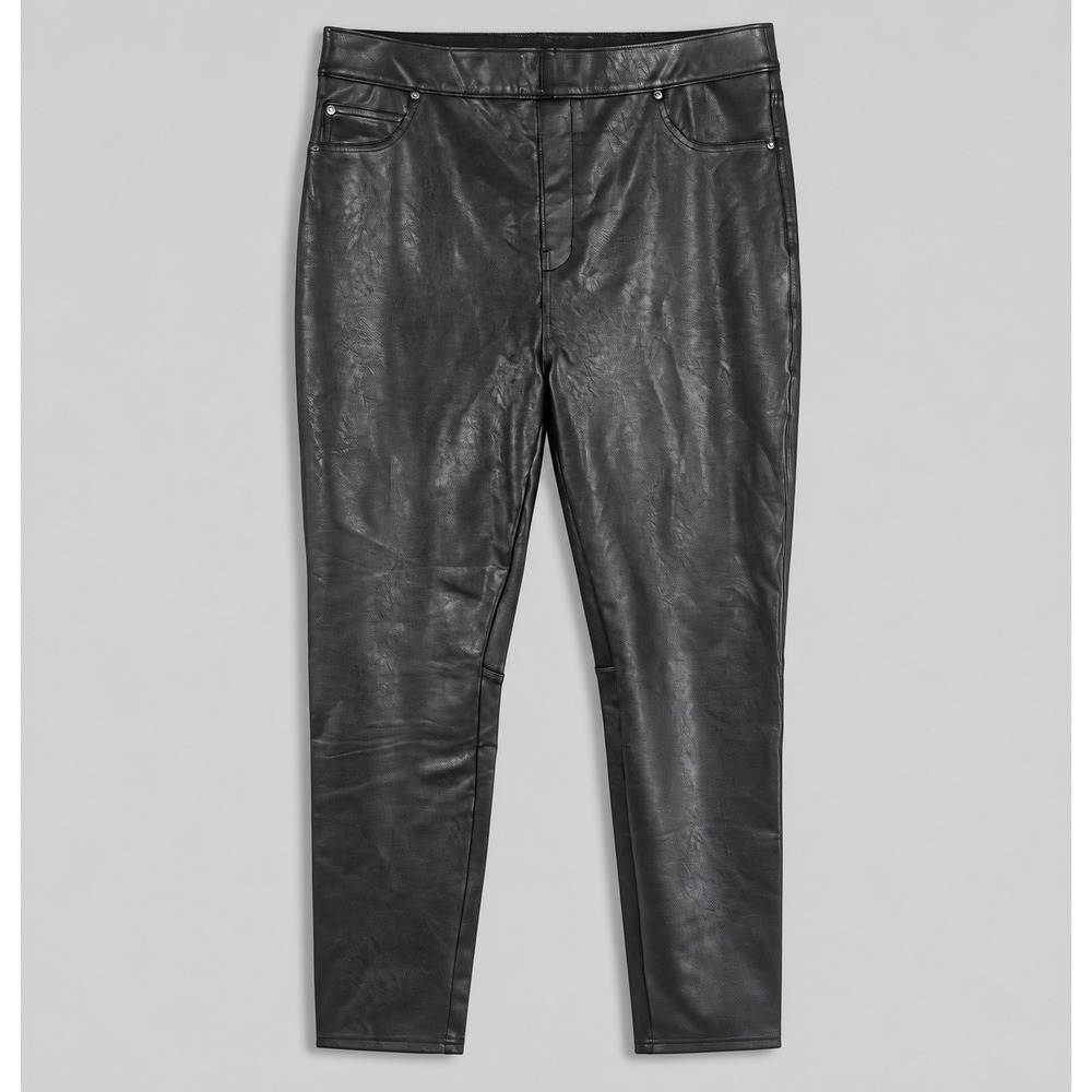 Spanx Faux Leather Like Ankle Skinny Pants Black XL High Rise Slimming Leggings
